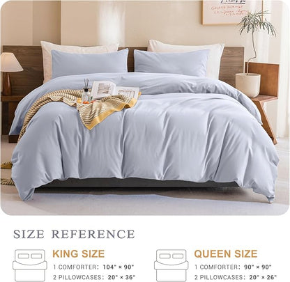 CozyTide King Size Comforter Set,Cotton Light Blue Bedding Comforter Set,3 Pieces (1 Solid Comforter and 2 Pillowcases) Soft Lightweight King Size Bedding Set for All Season