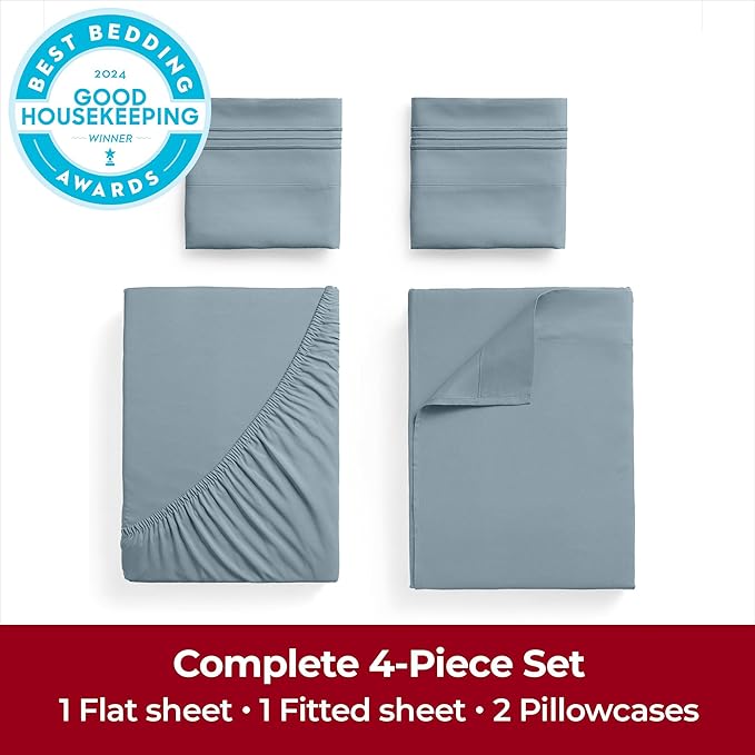 Mellanni Extra Deep King Sheets - 4 PC Iconic Collection Bedding - Hotel Luxury, Ultra Soft, Cooling Bed Sheets - Wrinkle, Fade, Stain Resistant (King, Spa Blue)