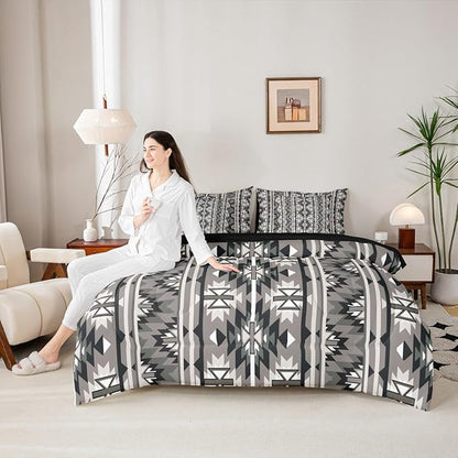 Erosebridal 7 Pcs Vintage Southwestern Queen Comforter Set with Sheets Rustic Western Aztec Bed in A Bag Boho Geometric Farmhouse Bedding Sets for Men Adults Exotic Tribal Nordic Style Bed Set