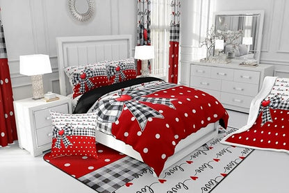 Erosebridal Bowknot Girls Bedding Comforter Sets Plaid Bow Tie Bedding Set Romantic Princess Style White Dots Comforter Set King for Kids Teen Women,Red Black Dreamy Quilt Duvet 2 Pillow Cases