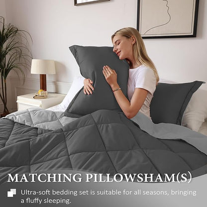downluxe California King Comforter Set - Charcol and Grey Cal King Comforter Set, Soft Bedding Sets for All Seasons - 3 Pieces - 1 Comforter (104"x96") and 2 Pillow Shams(20"x36")