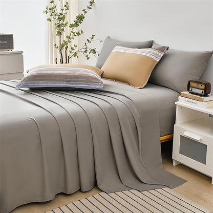 7 Piece Bed in a Bag Stripe Comforter Set Full Size, White Grey Khaki Striped Comforter and Sheet Set, All Season Soft Microfiber Complete Bedding Set(Khaki,Full)