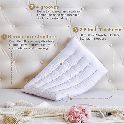 Thin Pillow for Stomach and Back Sleeper Low Pillow Flat Bed Pillow Flat Design Pillows Ultra Slim 2.5 Inches Deeper Sleep (Pack of 1)