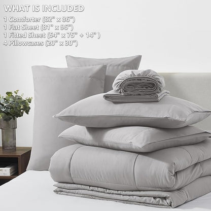 CozyLux Full Size Comforter Set French Grey, 7 Pieces Bed in a Bag, Grey Comforter Full Size, All Season Bedding Sets with Stitch Quilted Comforter, Flat Sheet, Fitted Sheet, Pillowcases