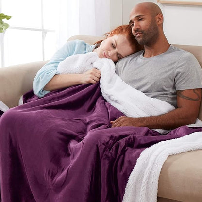 Genteele Sherpa Throw Blanket Super Soft Reversible Ultra Luxurious Plush Blanket, 102 x 90 inches, Rich Purple/White