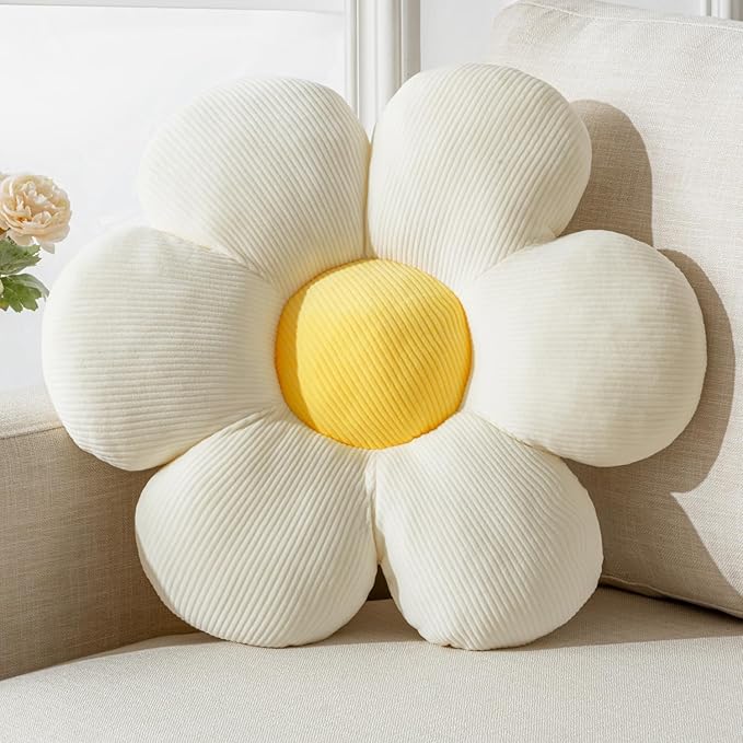 Flower Pillow, DecorativeThrow Pillow Cushion Seating six Petal 23.62" White Decorative Room Decor Cute Pillows for Couch Bed