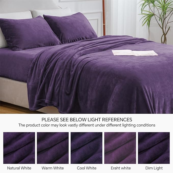 BEDELITE Flannel Sheets Twin Size Purple - Super Soft Fleece Sheets Set Fluffy Extra Plush, 3 Piece(Include Fitted Sheet, Flat Sheet, 1 Pillowcase)