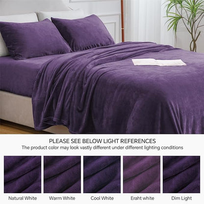 BEDELITE Flannel Sheets Twin Size Purple - Super Soft Fleece Sheets Set Fluffy Extra Plush, 3 Piece(Include Fitted Sheet, Flat Sheet, 1 Pillowcase)