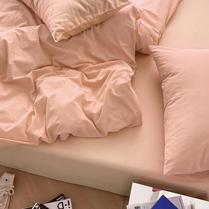 Nanko Peach Coral Queen Size Comforter Set, Soft Microfiber Down Alternative Duvet Insert, Modern Farmhouse Neutral Spring Decor Bedding Sets Bed in a Bag for Women Men Teen, 90 x 90 inch 3pcs