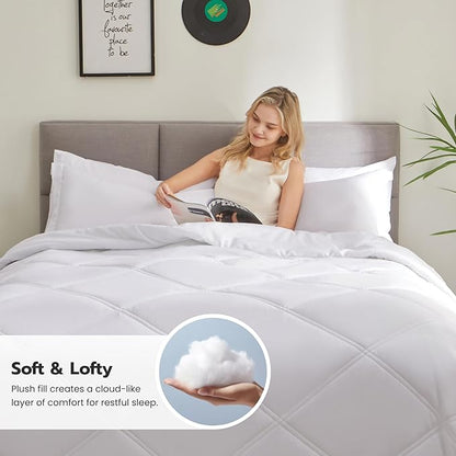 Joiedomi Full Size Comforter Set with Sheets White, 7 Pieces Full Size Bed Set with 1 Down Alternative Comforter, 1 Flat Sheet, 1 Fitted Sheet, 2 Pillowcases and 2 Pillow Shams, Bed in a Bag