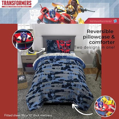 Transformers Optimus Prime Super Soft Comforter and Sheet Set with Sham, 4 Piece Twin Size, (Official Licensed Product) by Franco Collectibles