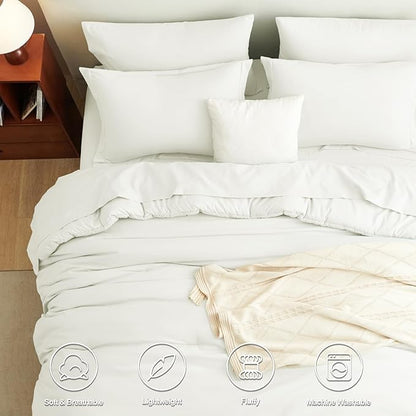 CozyLux Full Size Comforter Set Ivory, 7 Pieces Bed in a Bag Full Comforter Set with Sheets, Soft Bedding Set with Down Alternative Comforter, Fitted Sheets, Flat Sheets, Pillow Shams and Pillowcases