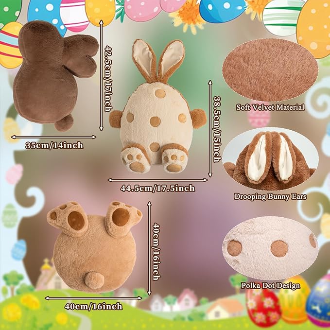 Lanpn Easter Shaped Throw Pillows Set of 3, Light Brown Egg with Feet Dark Brown Bunny Speckled Soft Velvet Egg with Ears and Tail Rabbit Cushions for Sofa Couch Bedroom Spring Decor