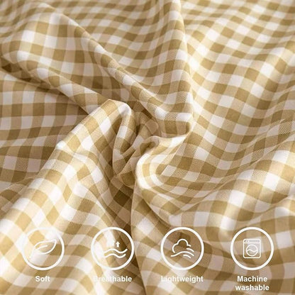 ETDIFFE King Size Brown Comforter Set, 3 Piece Tan Gingham Grid Bed Set - Soft and Lightweight Buffalo Checkered Plaid Microfiber Down Alternative Comforter (90x104)