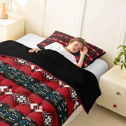 Erosebridal Southwestern Comforter Set Twin Bohemian Geometric Quilt,Ethnic Tribal Arrow Bedding Set Western Duvet Insert,Country Decor Western Room Decor for Bedroom Western Bedroom Decor Red