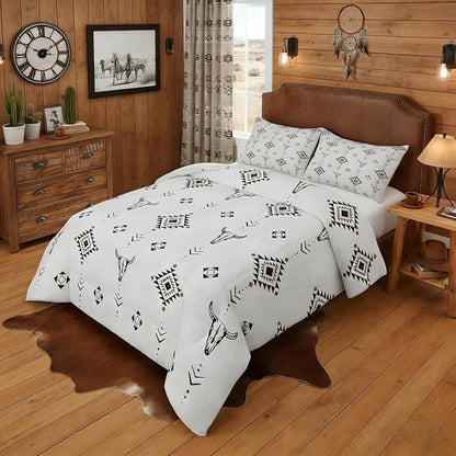 Erosebridal Western Aztec Comforter Set Toddler Size, Boho Farmhouse Bedding Set for Kids Boys Teens Ethnic Southwest Bull Skull Cow Quilt American Native Southwestern Duvet Insert Bedroom Decor