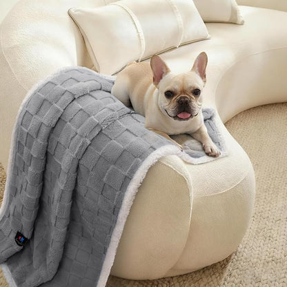 Luciphia Waterproof Dog Blanket for Small Dogs Washable Soft Sherpa Fleece Cat Blankets with 3D Jacquard Cozy Calming Reversible Couch Protector Furniture Protection for Pet, Gray White, 40x28 inch