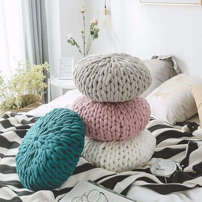 vctops Chunky Knit Round Shaped Throw Pillows with Insert Super Soft Cozy Decorative Handmade Cushions (Grey, Diameter 16")