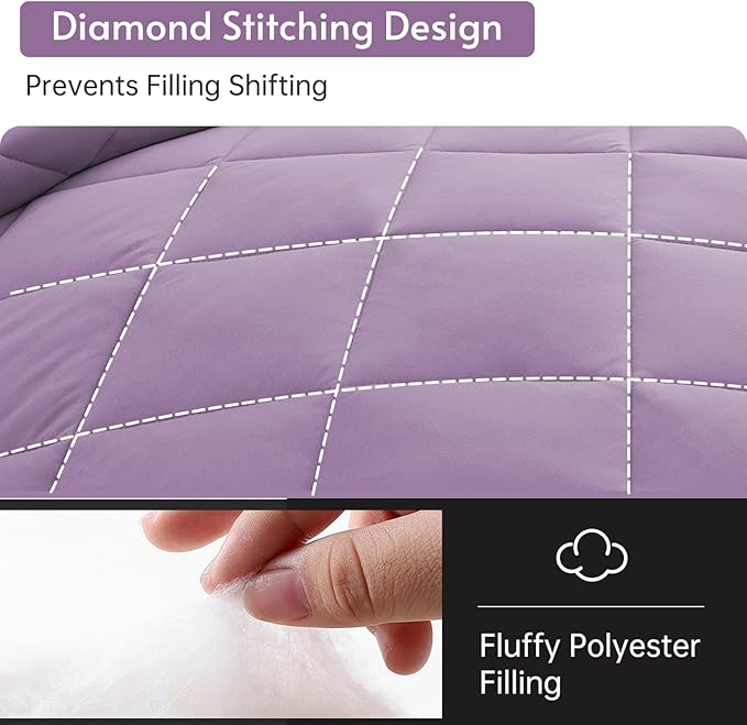 MUXHOMO 7 Pieces King Comforter Set, Reversible Bed in a Bag King Size, All Season Bedding Set with Comforter, Flat Sheet, Fitted Sheet, Pillowcases & Shams, Greyish Purple & Light Grey