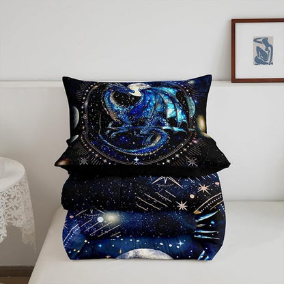 Feelyou Dragon Comforter Set Full Size Comforter for Boys Girls Teens Luxury Bedding Set Dragon Decor Duvet Set Room Decor Blue Black Quilt Set