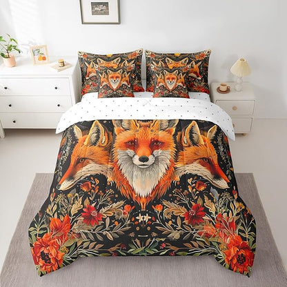 Feelyou Sun Moon Bed in a Bag with Comforter, King Size 7Pcs Boho Exotic Fox Bedding Set with Comforter, Astrology Space Comforter Women Men Teens Ultra Soft Decor Bohemian Wild Animals Room Decor