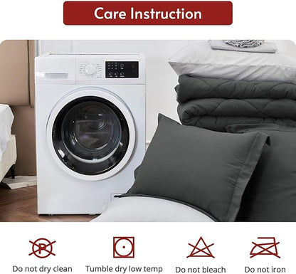 MUXHOMO 7 Pieces Queen Comforter Set, Reversible Bed in a Bag Queen Size, All Season Bedding Set with Comforter, Flat Sheet, Fitted Sheet, Pillowcases & Shams, Dark Grey & Light Grey