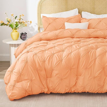 BEDELITE Apricot King Size Comforter Set - 3 Pieces Boho Pintuck Bedding Comforter Sets, Lightweight Soft & Warm King Bedding Set with 2 Pillowcases for All Season