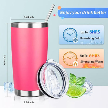20oz Tumbler with Straw and Brush, Stainless Steel Vacuum Insulated tumbler, Double Wall Insulated Coffee Tumbler for Outdoor, Home, Travel,Office (peach，4pcs)