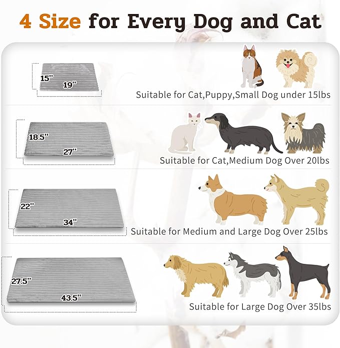NWK Pack of 4 Fluffy Self Warming Cat Mat, Cat Blanket, Thermal Dog Mat, Washable, Non-Slip Bottom for Sofa & Crate & Kennel & Car Seat (Misty Gray, Small (19'' X 15'' X 0.7''))