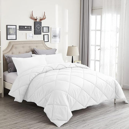Twin Comforter Set White - 3 Pieces Luxury Soft and Lightweight Down Alternative Bedding Set Fluffy Blanket Quilt for All Season 1 Comforter(68"×86") & 1 Pillow Sham(20"×26")