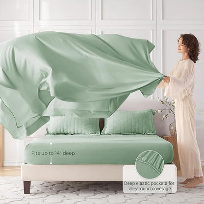 MUXHOMO 7 Pieces Full Comforter Set, Seersucker Bed in a Bag Full Size, All Season Luxury Bedding Set with Comforter, Flat Sheet, Fitted Sheet, Pillowcases & Shams, Sage Green