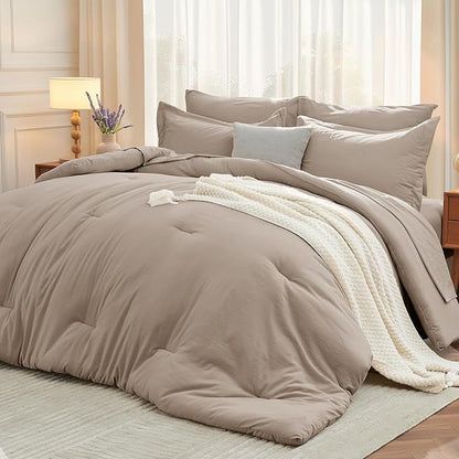 MUXHOMO 7 Pieces Full Comforter Set, Soft Bed in a Bag Full Size, All Season Bedding Set with Comforter, Flat Sheet, Fitted Sheet, Pillowcases & Shams, Linen