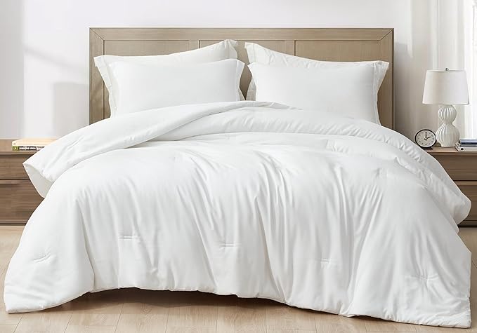 Chezmoi Collection Cliff 3-Piece Lightweight Cooling Comforter Set, King - Rayon Derived from Bamboo & Polyester Blended, Soft Breathable Bedding for Hot Sleepers, White
