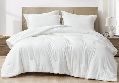 Chezmoi Collection Cliff 3-Piece Lightweight Cooling Comforter Set, King - Rayon Derived from Bamboo & Polyester Blended, Soft Breathable Bedding for Hot Sleepers, White