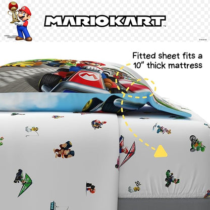 Super Mario Kart Game Kids Bedding Set, Full Size, 5-Piece Super Soft Cozy Reversible Comforter & Sheet Set (Officially Licensed Product) by Franco | Durable, Reversible, Officially Licensed