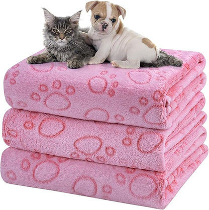 Dono 1 Pack 3 Dog Blankets for Small Dogs, Soft Fluffy Paw Print Pattern Fleece Pet Blanket Warm Sleep Mat, Puppy Kitten Blanket Doggy Mat for Dog Cat Kitten Doggy -23*16in (S(23*16"), Brown Bone)