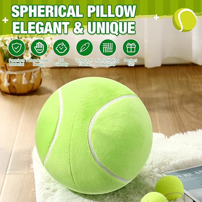Yousoontic Tennis Ball Plush 10.8 Inch Nordic Round Tennis Sports Pillow Fluffy Tennisball Throw Pillow Stuffed Plushies Sport Theme Gifts for Couch Sofa Bedroom Bed Decorations