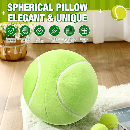Yousoontic Tennis Ball Plush 10.8 Inch Nordic Round Tennis Sports Pillow Fluffy Tennisball Throw Pillow Stuffed Plushies Sport Theme Gifts for Couch Sofa Bedroom Bed Decorations