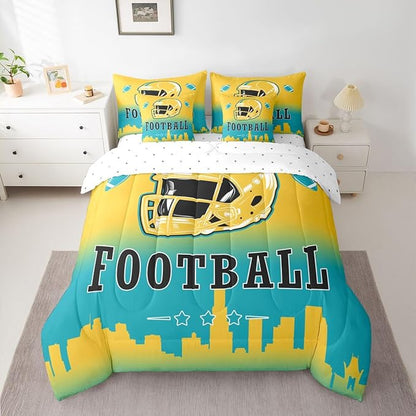 Erosebridal Football Bed in A Bag Football Fans Comforter Set with Sheets American Rugby Sports 7 Piece Bedding Set Queen Size for Kids Boys Girls Teen,Ball Competitive Games Bed Set