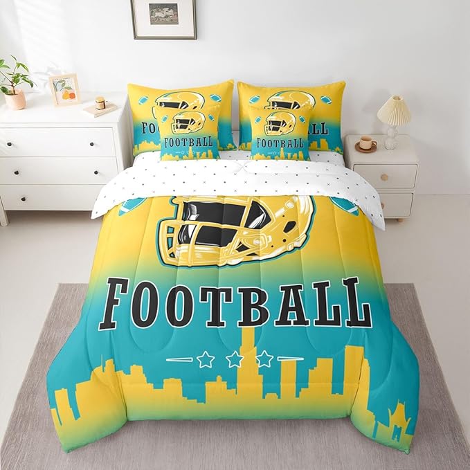 Erosebridal Football Bed in A Bag Football Fans Comforter Set with Sheets American Rugby Sports 7 Piece Bedding Set King Size for Kids Boys Girls Teen,Ball Competitive Games Bed Set