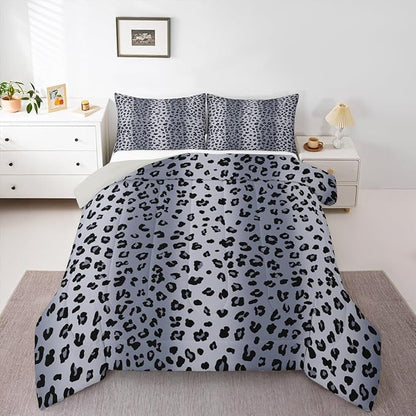Erosebridal Leopard Print Full Size Comforter Sets for Kids Boys Girls,Grey Cheetah Printed Bedding Set,Animal Skin Texture Duvet Insert,Wild Animal Quilt Bedroom Decor