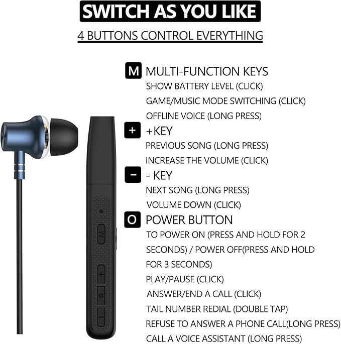 Around The Neck Headphones, V6.0 LED Power Display, 35 Hours Playtime, Neck in-Ear Headphones, Neck Wrap Earbuds with Ai Language Voice Control for Phone Music Sports Gym.(A18)