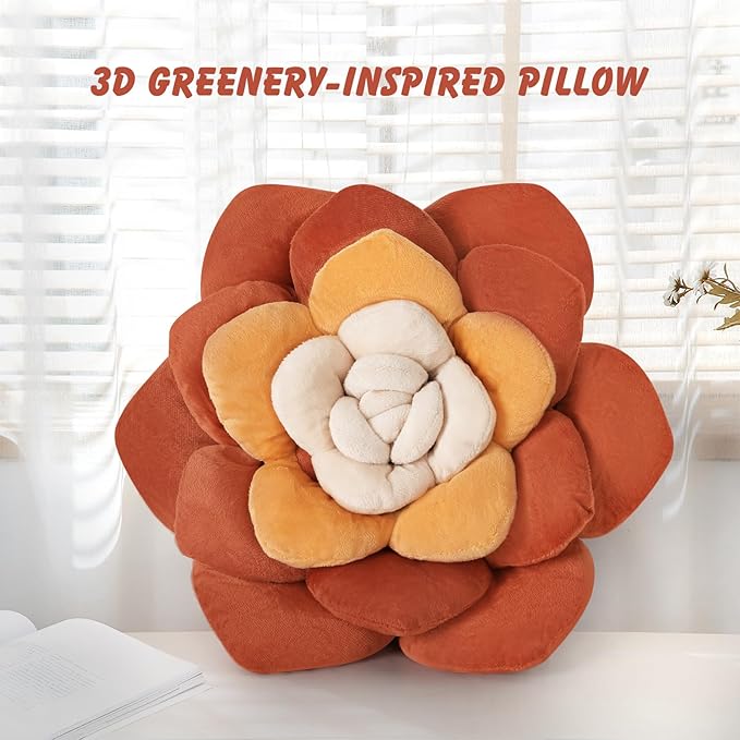 Flower Throw Pillow - 13.8" Plant Shaped Cushion, Soft Plush Decorative Pillow for Bedroom & Living Room, Unique Purple Design, Home Decor Accen