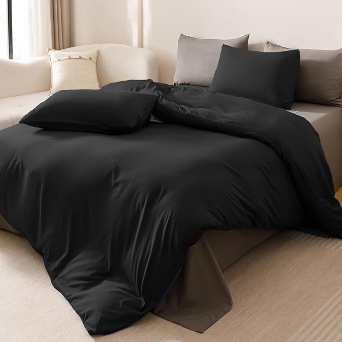 Luxlovery Black Comforter Full Size Men Women Solid Black Bedding Comforter Set Full Dark Color Quilts Blanket Soft Breathable Lightweight Pure Fluffy Comforter Set