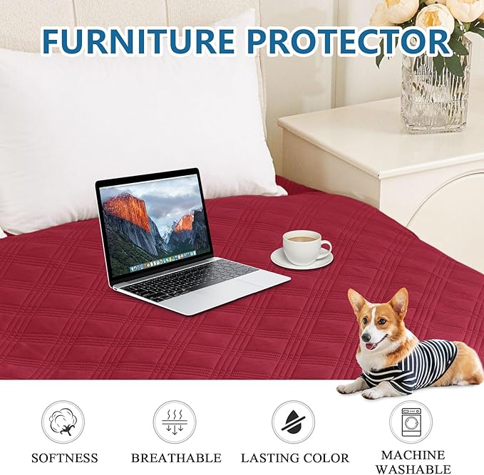 hyha Waterproof Dog Blanket, Reversible Pet Bed Blanket, Soft Sofa Couch Cover for Dogs Washable, Waterproof Pet Couch Covers for Sofa Puppy Cats Furniture Protector(30"x53", Wine Red/Beige)