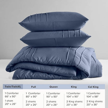 Comfort Spaces Navy Twin Size Comforter Set - 2 Pieces Pintuck Pleated Bedding Sets, All Season Lightweight, Extra Softness Pre-Washed Microfiber Twin Bed Set, Shams, Twin