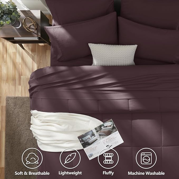 CozyLux King Size Comforter Set Cocoa Powder, 7 Pieces Bed in a Bag, Cocoa Powder Comforter King Size, All Season Bedding Sets with Stitch Quilted Comforter, Flat Sheet, Fitted Sheet, Pillowcases