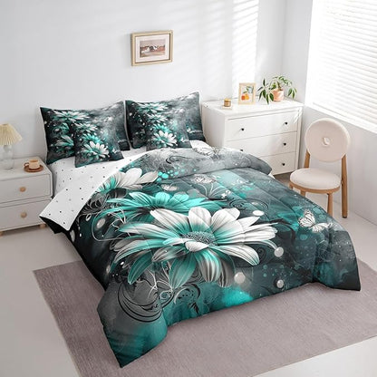 Feelyou Flower Comforter Set Twin Size 7 Pieces Vintage Floral Bedding Set for All Season Butterfly Floral Botanical Bed in a Bag with Comforter, Sheets, Pillowcases & Cushion Cover