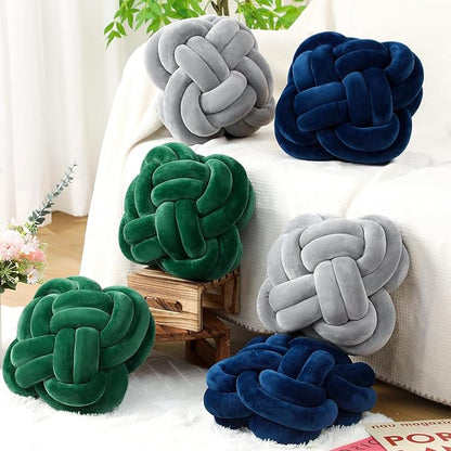 2 Pcs Knot Pillow Balls Set, 12 Inch Soft Decorative Throw Knot Pillow Ball, Large Square Knotted Floor Cushion for Living Room Bedroom Sofa Couch Bed Home Decoration (Navy Blue)