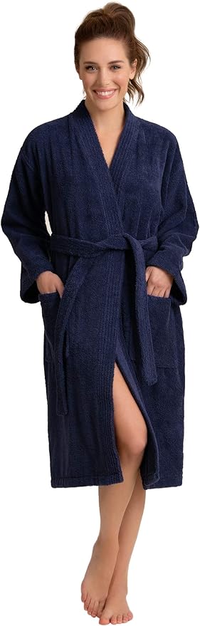 Soft Touch Linen Women's Robe Terry Cotton Cloth- Kimono Style- Thick, Breathable & Comfortable- Lightweight & Absorbent
